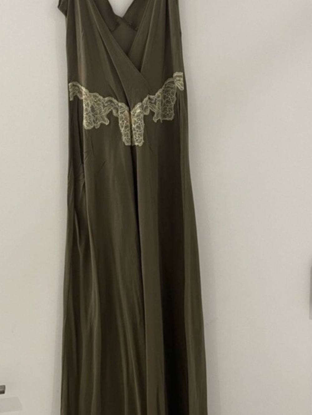 Y2K silk baby doll Silk & lace Maxi Slip dress forest fairy green meshy plunge